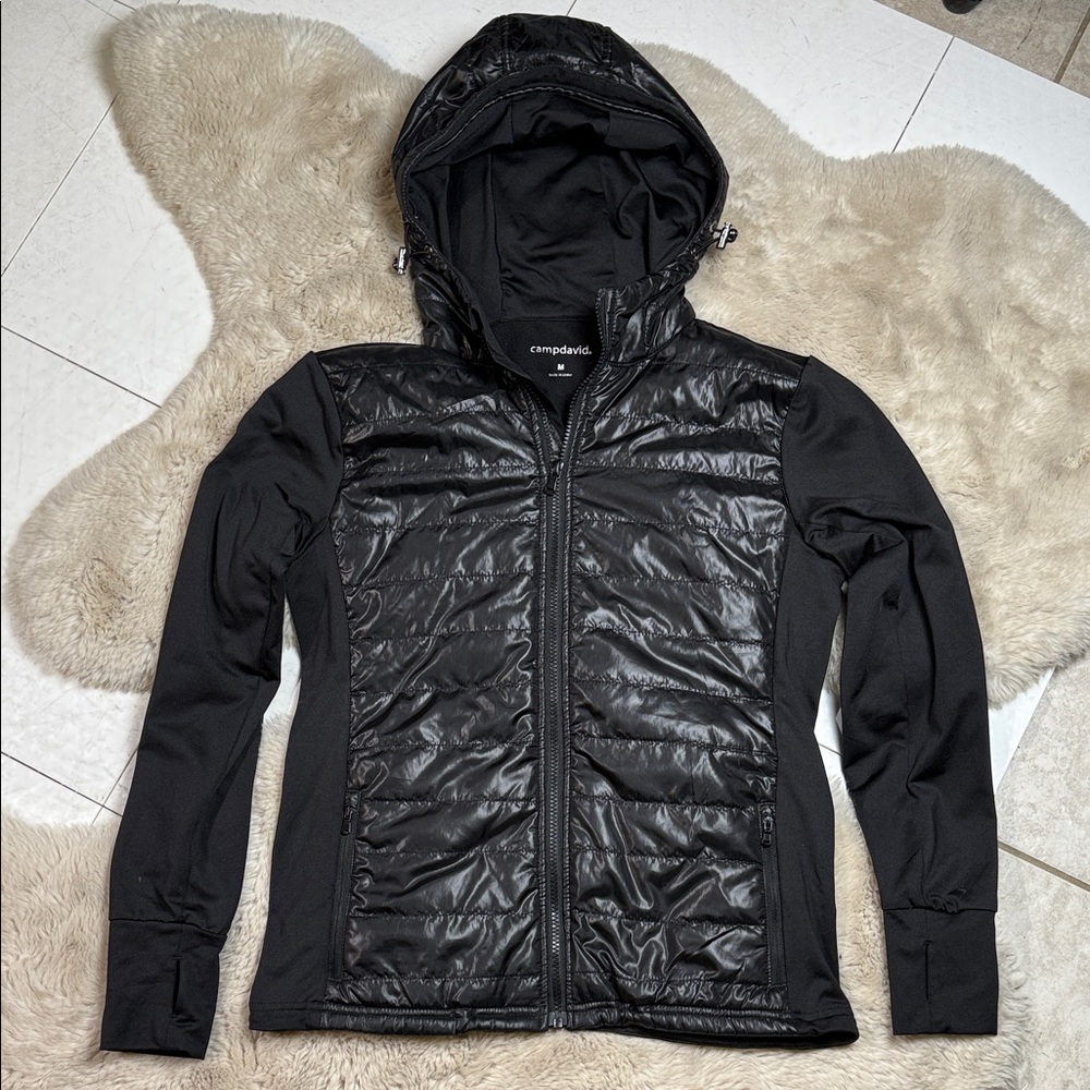 Camp David Fleece Puffer Jacket Black Women's Small Classic Timeless